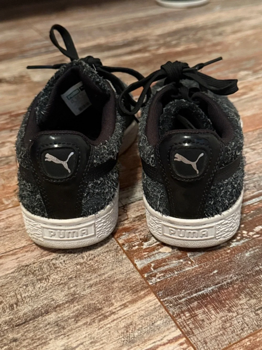 Puma Black Fuzzy Low-Top Sneakers with White Sole